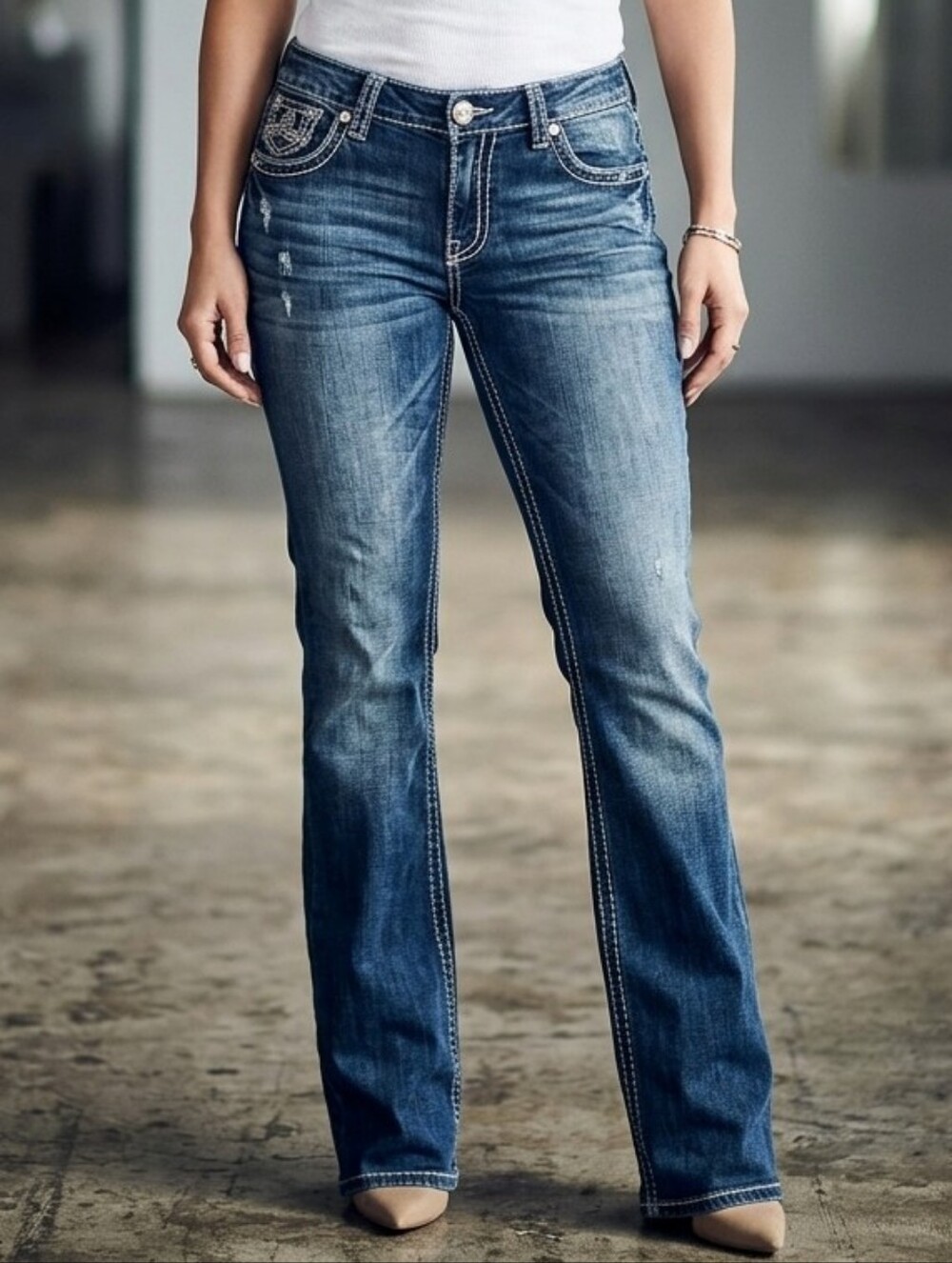 Vintage SEVEN7 Women's Dark Blue Boot Cut Jeans Plus Size 18 Inseam 32.5"